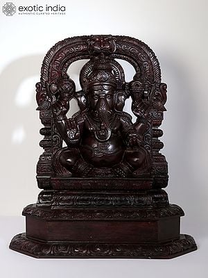 26" Fine Quality Lord Ganesha Seated on Kirtimukha Throne