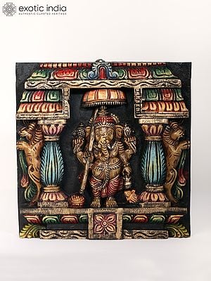 12" Wood Carved Lord Ganesha | Statue Plus Wall Hanging