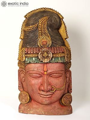 23" Goddess Parvati Mask Wearing Nose Pin | Wall Hanging