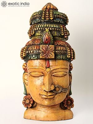 19" Goddess Uma (Devi Parvati) Head | Wood Carved Statue
