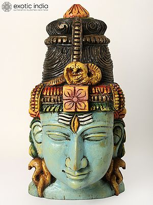 19" Wood Carved Colorful Lord Shiva Head