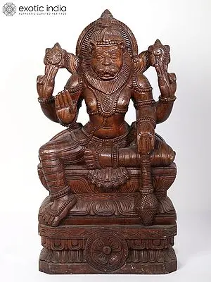24" Lord Narasimha - The Fourth Incarnation of Lord Vishnu | Wood Carved Statue