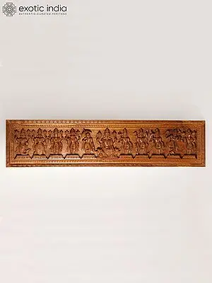 50" Large Teakwood Carved Dashavatara Wall Panel with Lord Vishnu at Center