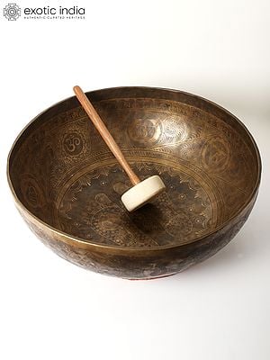 25" Large Superfine Quality Standing Tibetan Singing Bowl in Bronze with Carved Feet