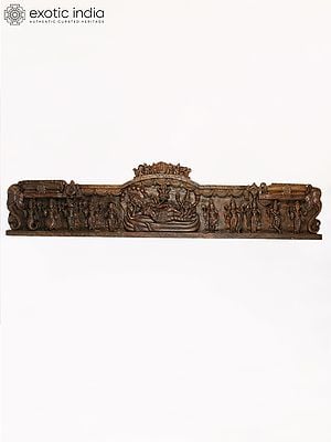 84" Large Wood Carved Dashavatara Wall Panel with Shesha-Shayi Lord Vishnu at Center
