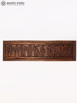 78" Large Dashavatara - Ten Incarnations of Lord Vishnu | Wood Carved Wall Panel
