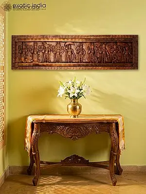 78" Large Dashavatara - Ten Incarnations of Lord Vishnu | Wood Carved Wall Panel