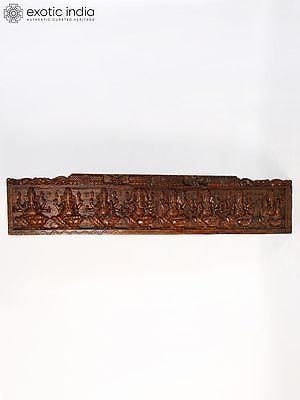 72" Large Wood Carved Ashta Ganapati Wall Panel