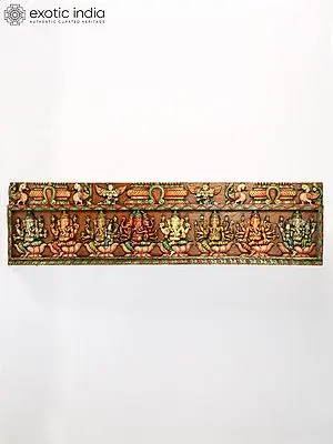 72" Large Colorful Ashta Ganapati Wall Panel in Wood