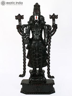 63" Large Black Color Tirupati Balaji (Venkateshvara)  Statue in Wood