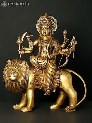 24" Superfine Eight-Armed Maa Sherawali Brass Statue