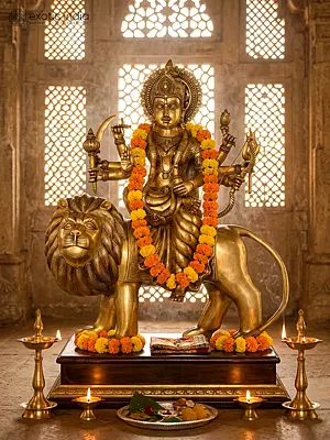 24" Superfine Eight-Armed Maa Sherawali Brass Statue