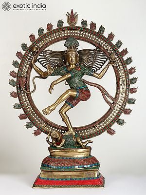 41" Large Nataraja | Brass Statue with Inlay Work