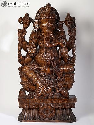 35" Large Beautiful Wood Lord Ganesha Idol