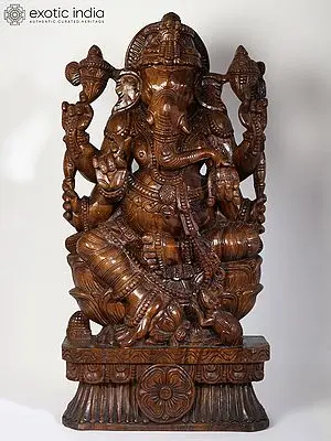 36" Large Beautiful Wood Lord Ganesha Idol