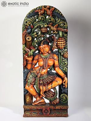36" Large Wood Idol Of Beautiful Standing Apsara
