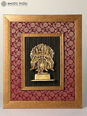 15" Wood Framed Lord Murugan with Valli and Deivanai | Wall Hanging