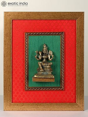 15" Brass Statue of Goddess Rajarajeshwari in Wood Framed | Wall Hanging Decor