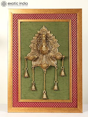 25" Wood Framed Peacock Lamp with Hanging Bells | Wall Hanging