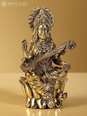 5" Superfine Maa Saraswati Brass Idol