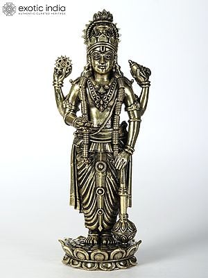 Superfine Lord Vishnu Idol Standing on Lotus | Brass Statue