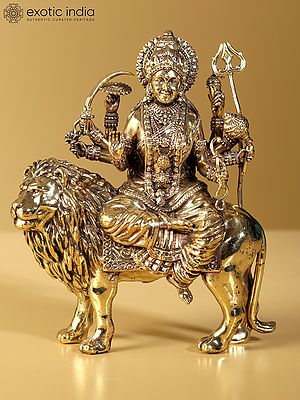 5" Small Superfine Four-Armed Maa Sherawali Brass Statue