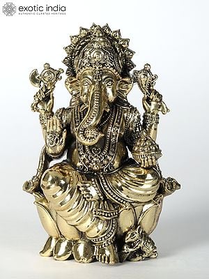 Superfine Lord Ganapati Seated on Lotus | Brass Statue