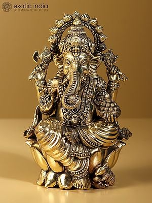 Superfine Lord Ganapati Seated on Lotus | Brass Statue