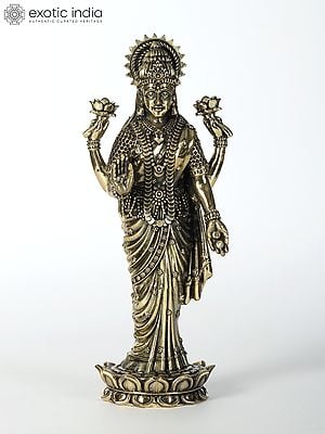 Superfine Devi Lakshmi Brass Statue Standing on Lotus