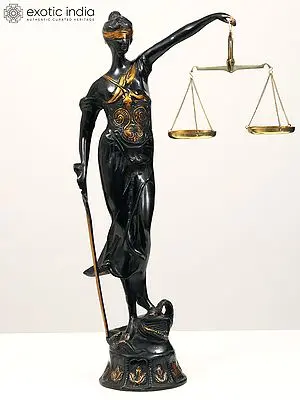 19" Lady Justice in Brass with Scale and Sword in Hand