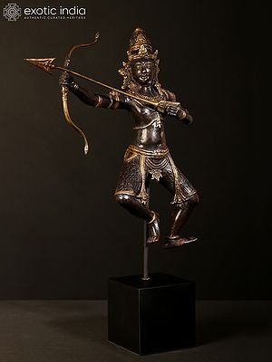 20" Lord Rama Brass Statue on Wood Stand from Indonesia