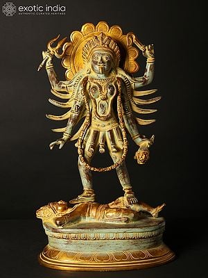 18" Brass Sculpture Of Chaturbhuja Kali