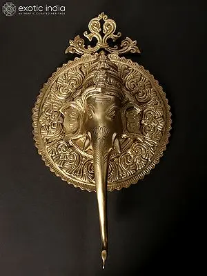 19" Fine Quality Ganesha Face Wall Hanging with Bracket | Hoysala Bronze Statue