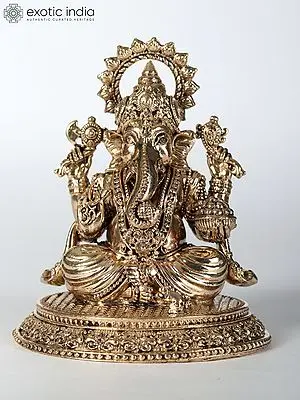 4" Small Chaturbhuja Lord Ganesha Brass Statue