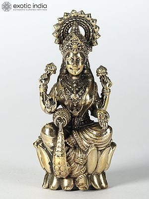Small Seated Goddess Lakshmi Brass Statue (Multiple Sizes)