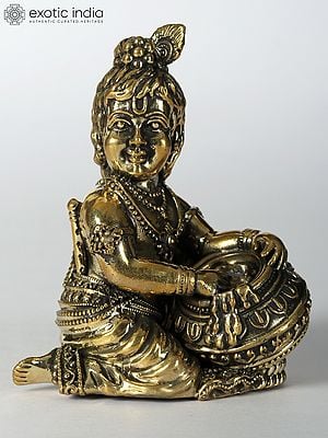 3" Small Butter Krishna Brass Statue