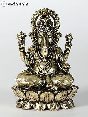 Small Lord Ganesha Seated on Lotus Pedestal