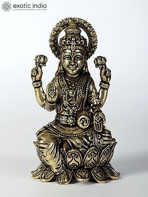 4" Attractive Statue of Goddess Lakshmi Brass Idol