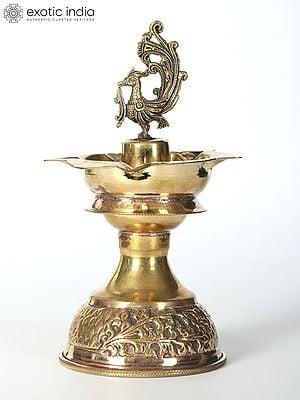 6" Brass Beautiful Peacock Deepak For Temple
