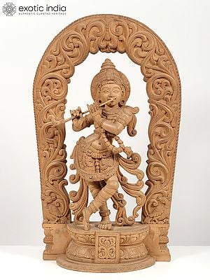 36" Large Fluting Krishna | Wood Statue and Wall Hanging