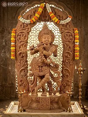 36" Large Fluting Krishna | Wood Statue and Wall Hanging
