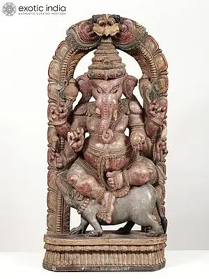 36" Large Six-Armed Lord Ganesha Seated on Mushak | Wall Hanging Statue