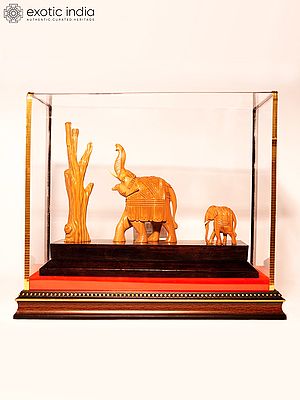 13" Attractive Statue Of Roaring Elephant With Little One
