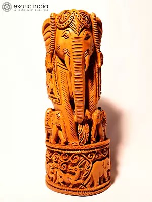 8" Attractive Standing Elephant Statue With Attractive Carving