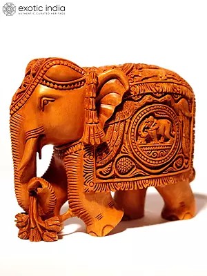 6" Small Royal Elephant Statue | With Wood Carving