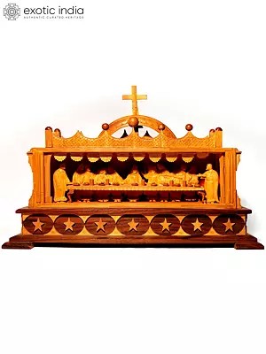 15" Wood Church - The Last Supper View | With Hand Carving | Decorative Showpiece
