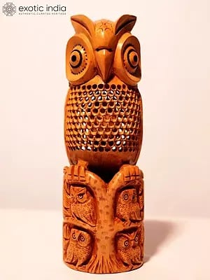 9" Beautiful Idol Of Goodluck Owl | Wood Decorative Showpiece