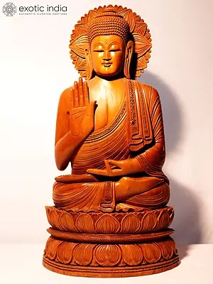 24" Wood Statue Of Lord Buddha In Meditation