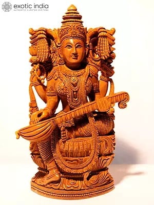 12" Goddess Saraswati Statue With Attractive Carving