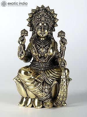 Small Brass Statue of Superfine Goddess Lakshmi Seated on Lotus | Multiple Sizes